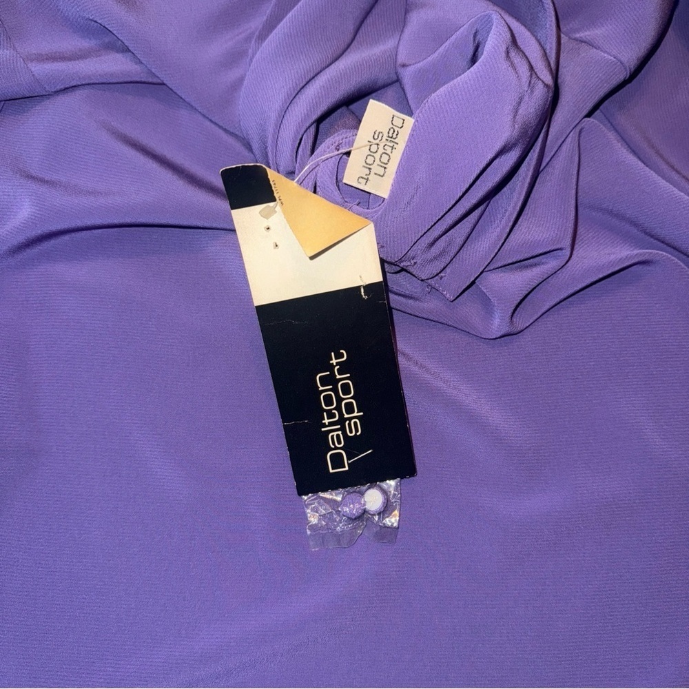 NWT Vintage Dalton Sport Purple Polyester Button Back Turtleneck Blouse Size 14 - Picture 7 of 10